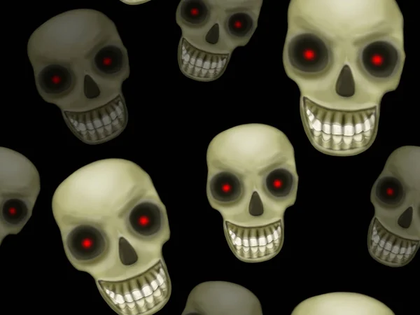 Seamless pattern with human skulls on a black background. — Stock Photo, Image