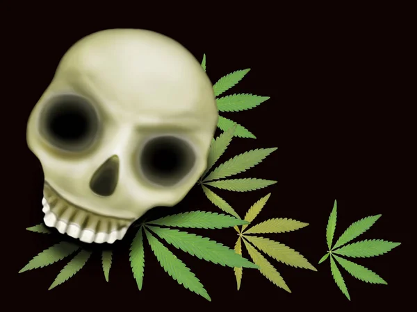 Tod durch Drogen. Totenkopf und Marihuana. — Stockfoto
