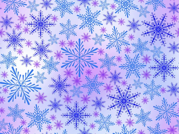 Naadloos patroon. Gekleurde sneeuwvlokken op een blauwe achtergrond. — Stockfoto