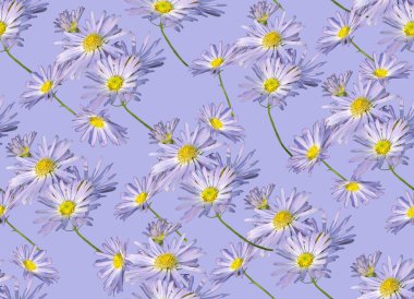 Mavi arka planda kusursuz çiçek deseni.