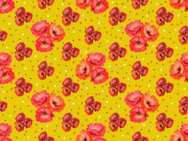 Цветочный Бесшовный Рисунок Красные Цветы Желтом Фоне — стоковое фото