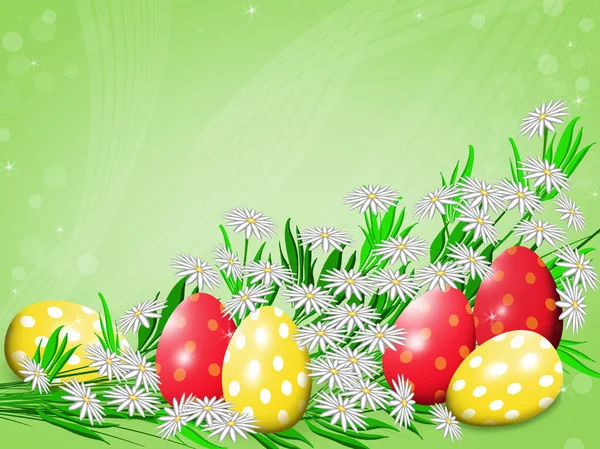 Easter Eggs Delicate White Daisies Green Background — Stock Photo, Image