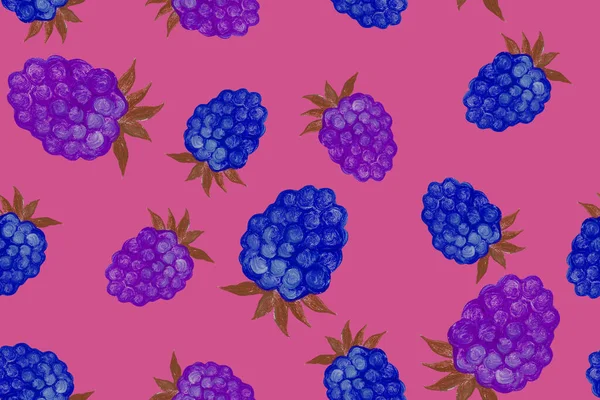Blackberry Ягоды Окрашены Масло Розовом Фоне Бесшовный Узор — стоковое фото