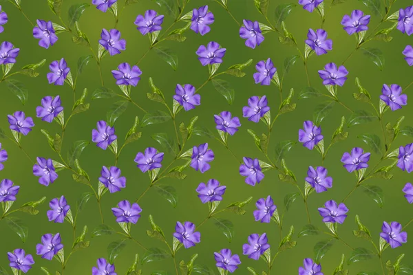 緑の背景に青い花とシームレスな花のパターン — ストック写真