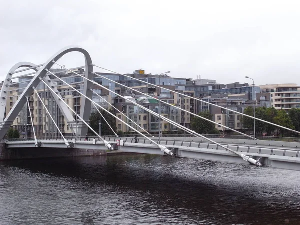 Brug, golvende brug, architectuur, gebouwen, huizen, bouw, rivier, water6 hemel, stad, weg, straat, — Stockfoto