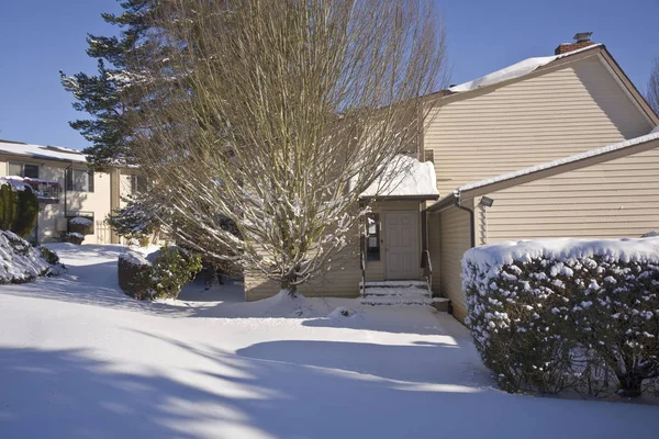 Casas cobertas de neve Gresham Oregon . — Fotografia de Stock
