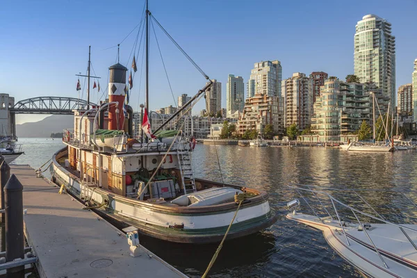Old Steam Boat High Rises Buildings Granville Island Canada — Stock Photo, Image