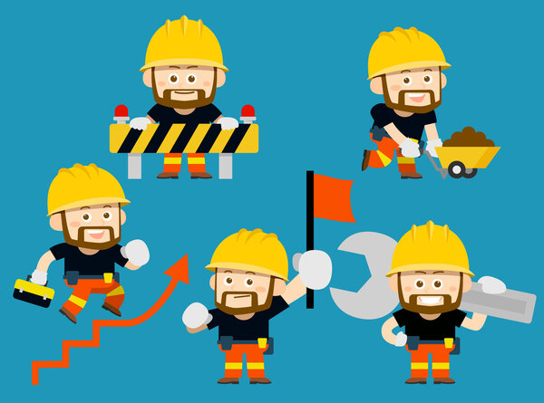 cartoon character of worker,builder set