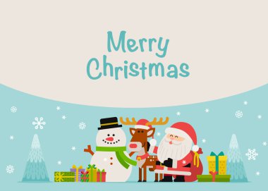 Noel Baba ile kardan adam ve geyik