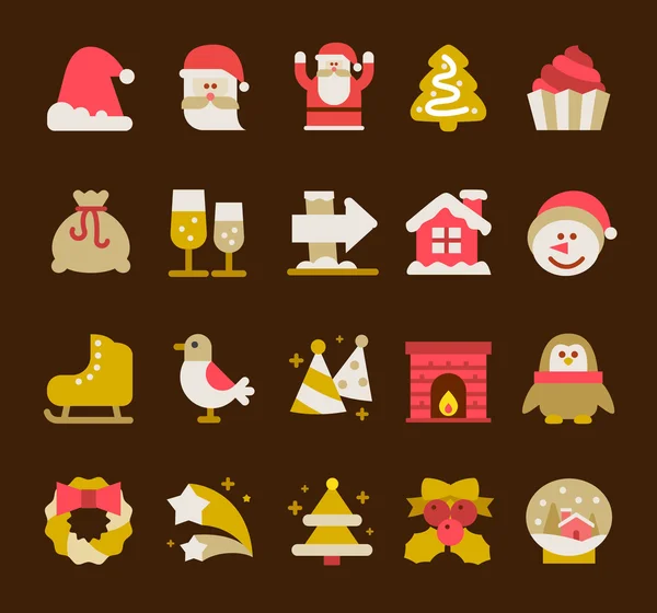 Weihnachten und Neujahr Icon Set — Stockvektor