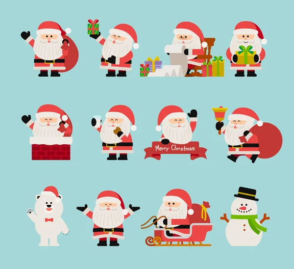 Santa Claus New Year icon set — Stock vektor