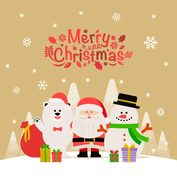 Feliz Santa Claus con muñeco de nieve y oso — Vector de stock