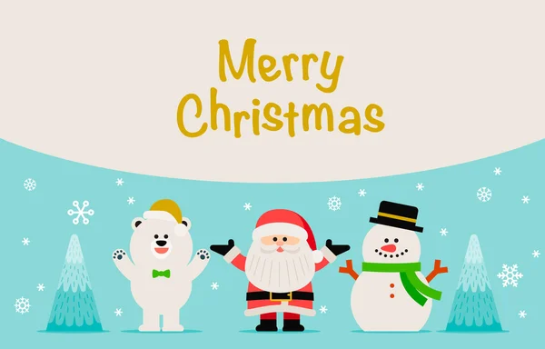 Santa Claus con muñeco de nieve y oso — Vector de stock