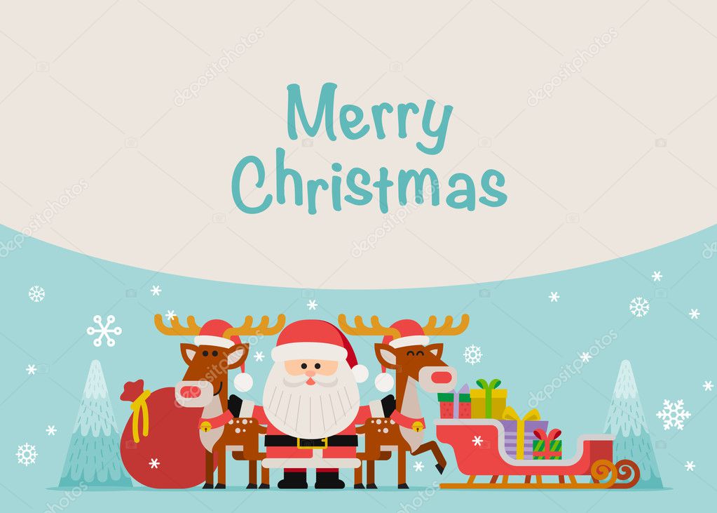 Happy Santa Claus and reindeers