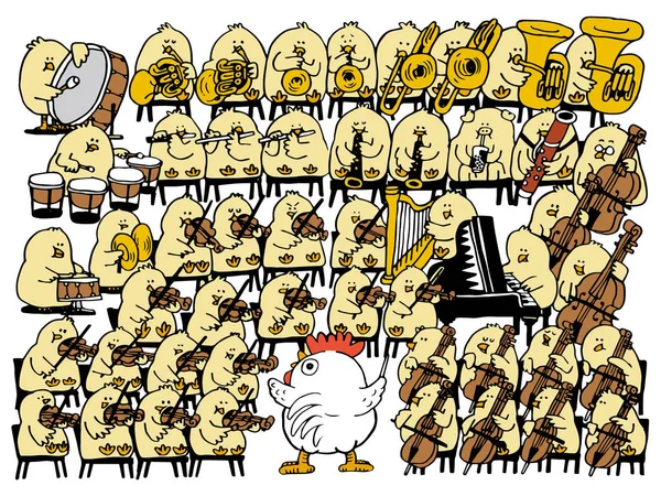 Poussins jouant sur des instruments de musique — Image vectorielle