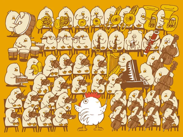 小鸡在乐器上玩 — 图库矢量图片#