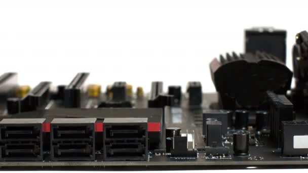 Computador de placa-mãe com detalhes de memória de resfriamento e processador — Vídeo de Stock