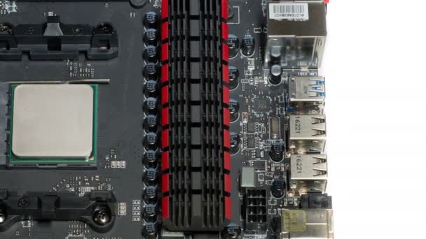 Motherboard-Computer mit Details Kühlung Speicher und Prozessor — Stockvideo