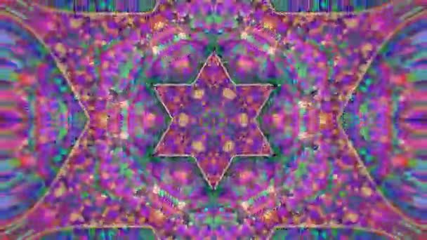 Fargerik kaleidoskopisk videobakgrunn. Fargerike kaleidoskopiske mønstre. Zoom inn på regnbuens fargesirkel. Eller for hendelser og klubbmedaljong, yoga, india, arabic, mandala, fraktalanimasjon – stockvideo