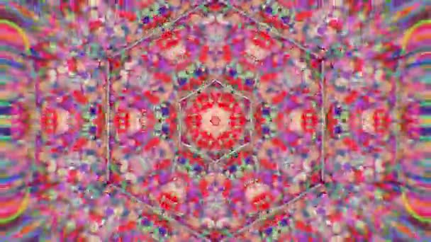 Colorful Kaleidoscopic Video Background. Colorful kaleidoscopic patterns. Zoom in rainbow color circle design. Or for events and clubsmedallion, yoga, india, arabic, mandala, fractal animation — Stock Video