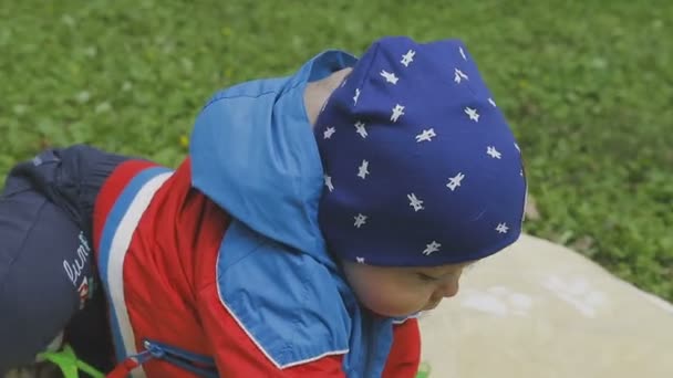 El niño está jugando en la hierba verde — Vídeo de stock
