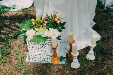 Rustik düğün fotoğraf bölge. El yapımı düğün süslemeleri içerir