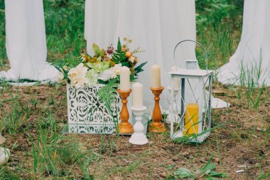 Rustik düğün fotoğraf bölge. El yapımı düğün süslemeleri içerir