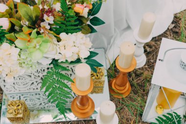 Rustik düğün fotoğraf bölge. El yapımı düğün süslemeleri içerir