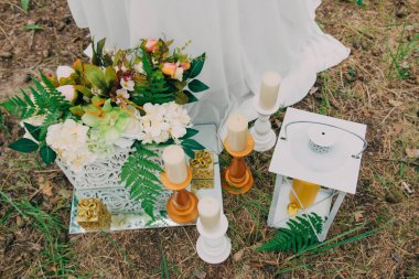 Rustik düğün fotoğraf bölge. El yapımı düğün süslemeleri içerir