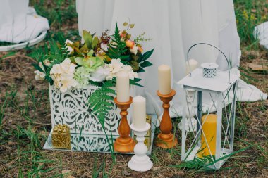 Rustik düğün fotoğraf bölge. El yapımı düğün süslemeleri içerir