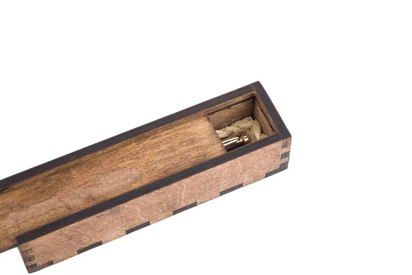 Original wooden box for handmade ballpoint pen on a white background. — Stock Photo, Image