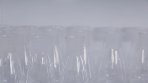Skleněné zkumavky ve vědecké laboratoři. — Stock video
