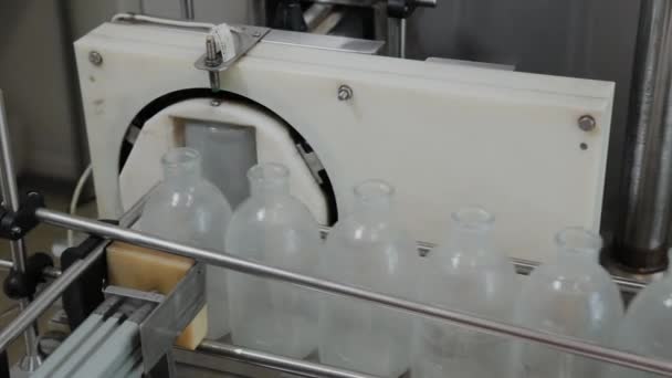 Injection bottle washing and disinfection conveyor. — Stock Video