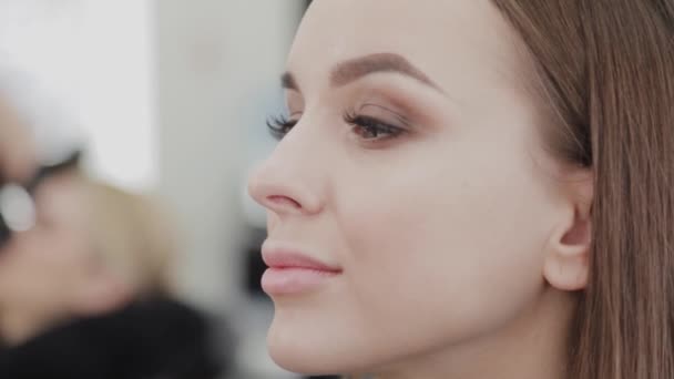 Professional makeup artist woman stirs makeup cream on a palette. — Stock Video