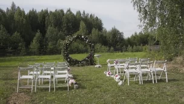 Vacker inredning av exit bröllop registrering. — Stockvideo