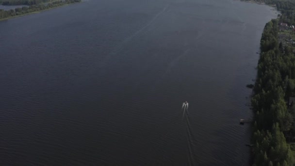 Mooie vlucht over het bos en de rivier. — Stockvideo