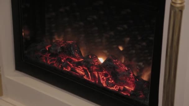 Vakkert brennende ildsted i huset. . – stockvideo