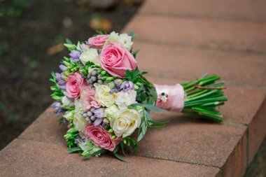 Beautiful wedding bouquet of fresh fresh flowers.