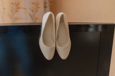 Beautiful wedding accessories of the bride. Happy wedding day.