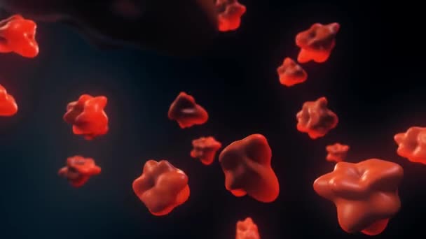 Μολυσμένος ιός μέσα στο αίμα. Ιός του κερατοειδούς. Γνωστό και ως 2019-nCov. 3D απόδοση — Αρχείο Βίντεο