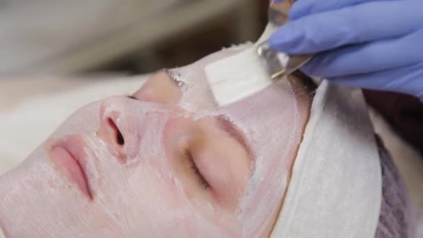 Esteticista profissional aplicando uma máscara facial a uma mulher . — Vídeo de Stock