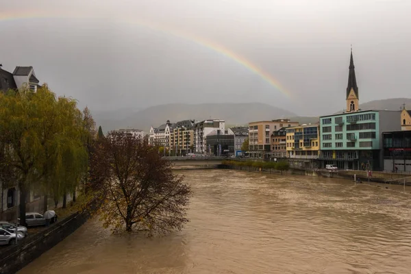 Villach Oostenrijk Oktober 2018 Floodwater Een Vrij Hoog Niveau Treft — Stockfoto