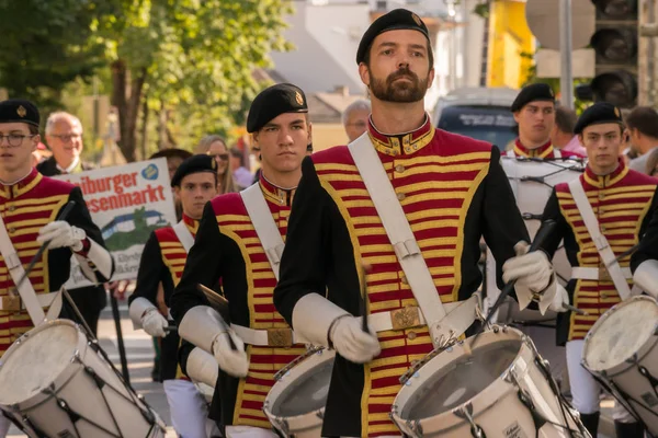 Villach Austria August 3Th 2019 Uniformed Musicians Marching Procession Villacher — Stock Photo, Image