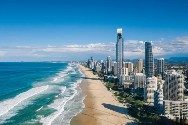 Beachfront Aerial Drone Shot Surfers Paradise Gold Coast Australia Sunny — Stock Photo, Image