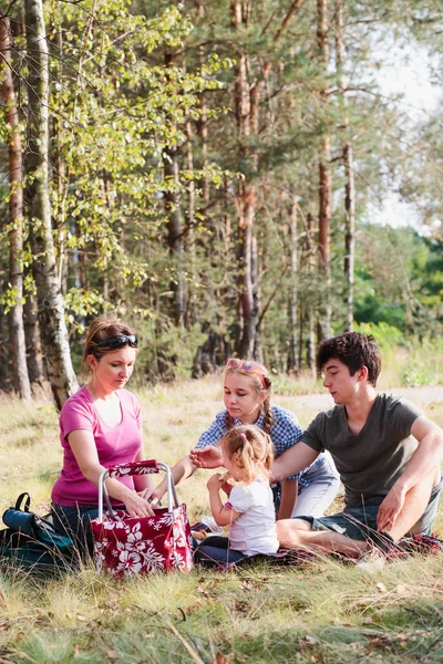 Family spending vacation time together having a snacks on a picn — Stock Photo, Image