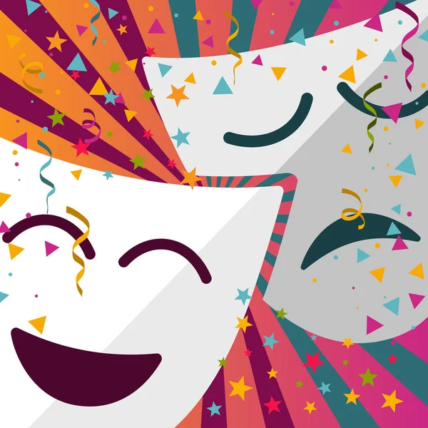 Máscaras de carnaval com confetes, estrelas e streamers —  Vetores de Stock