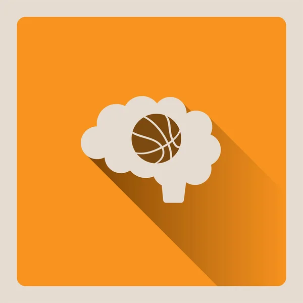 La pensée cérébrale dans l'illustration de basket-ball sur fond jaune avec de l'ombre — Image vectorielle