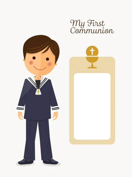 Erstkommunionkind auf weißem Hintergrund mit Botschaft — Stockvektor
