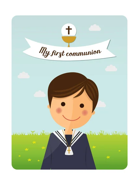 Première communion enfant premier plan invitation avec message — Image vectorielle