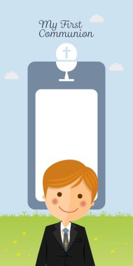 Onun ilk Komünyon elbise dikey davet mesajı ile çocuk kostüm 